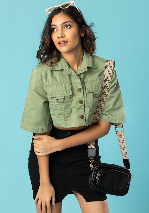 OLIVE GREEN FEMAL DENIM JACKET